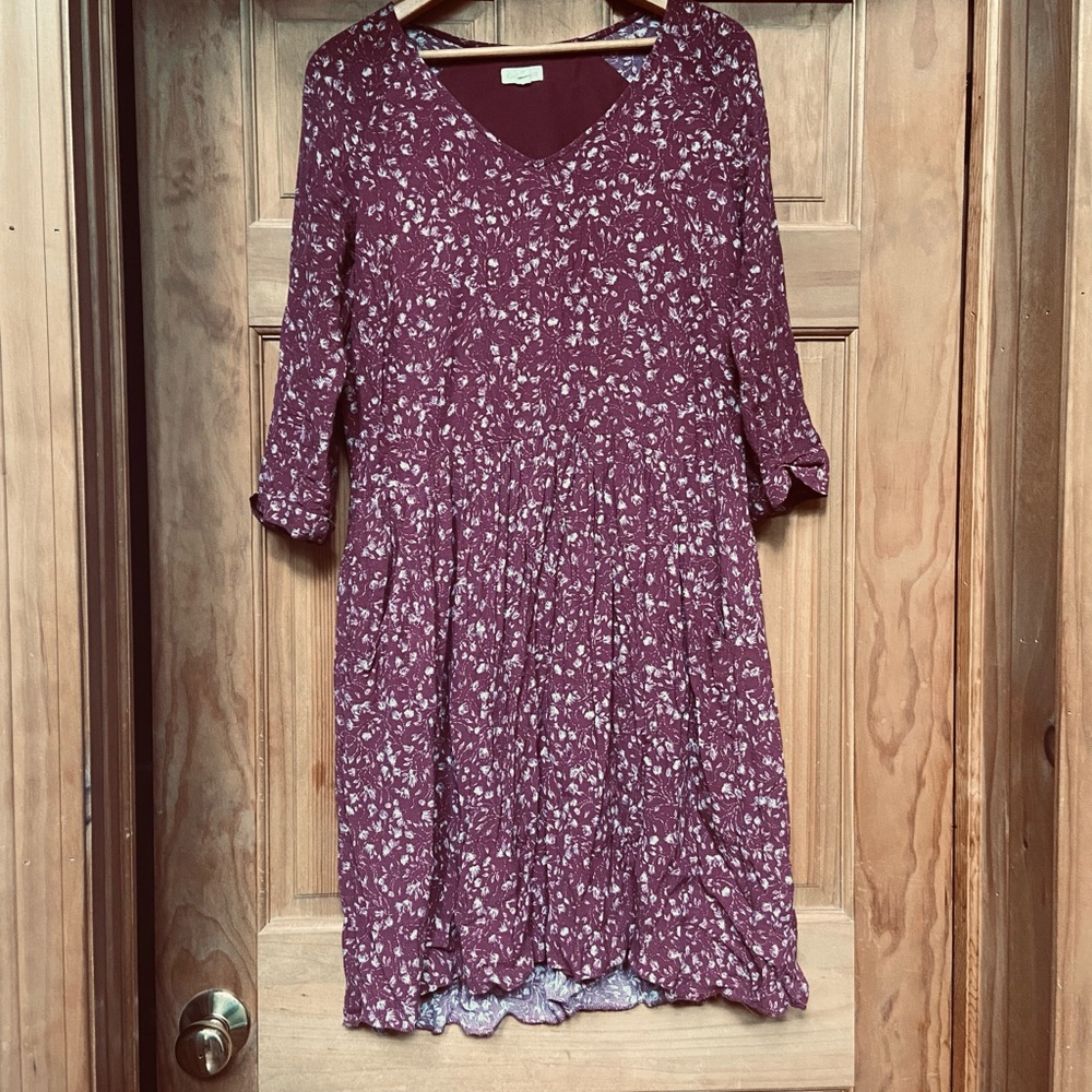 Garnet Hill Burgundy V-Neck Dress with Pockets
